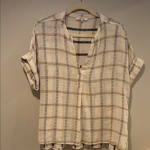 Madewell Plaid Blouse with Black and Tan Accents